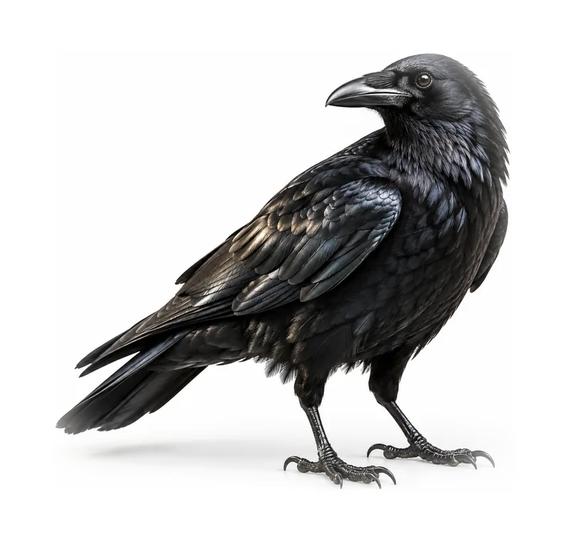 A black crow standing in silver light