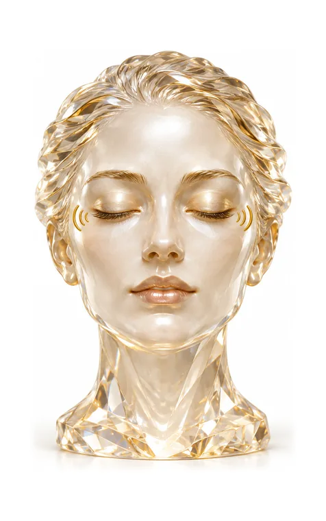 A glowing crystal-glass face with closed eyes
