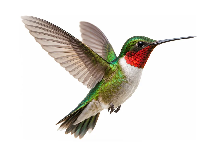 A ruby-throated hummingbird in flight