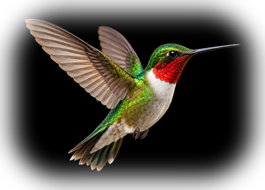 A ruby-throated hummingbird in flight