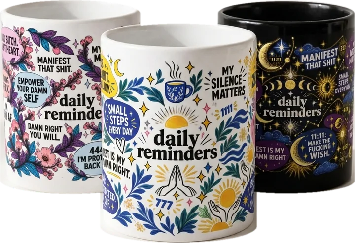 Three SleepHz Daily Reminders affirmation mugs